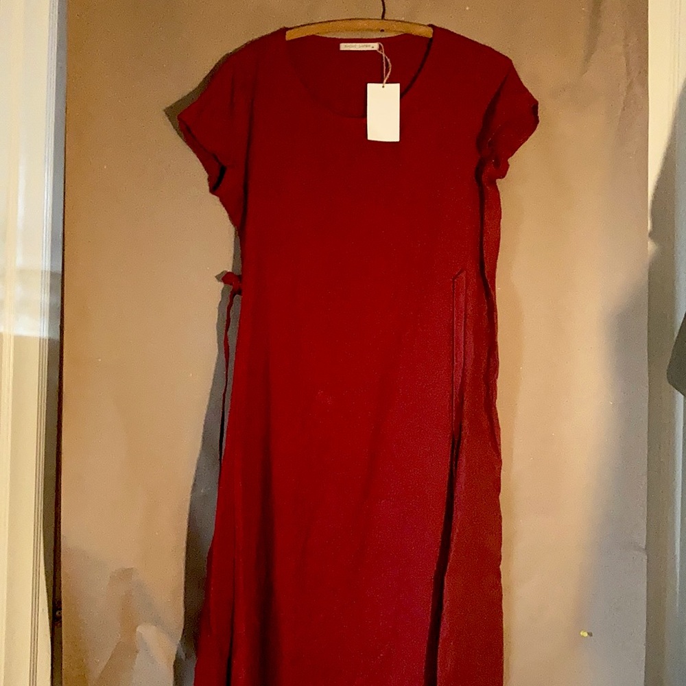 Burgundy linen dress